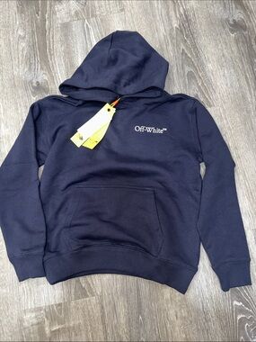 Off-White Navy Pullover Hoodie with White Logo